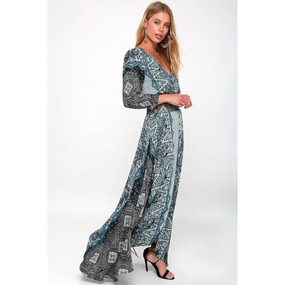 Free People Mexicali Rose Black Print Maxi Dress Small